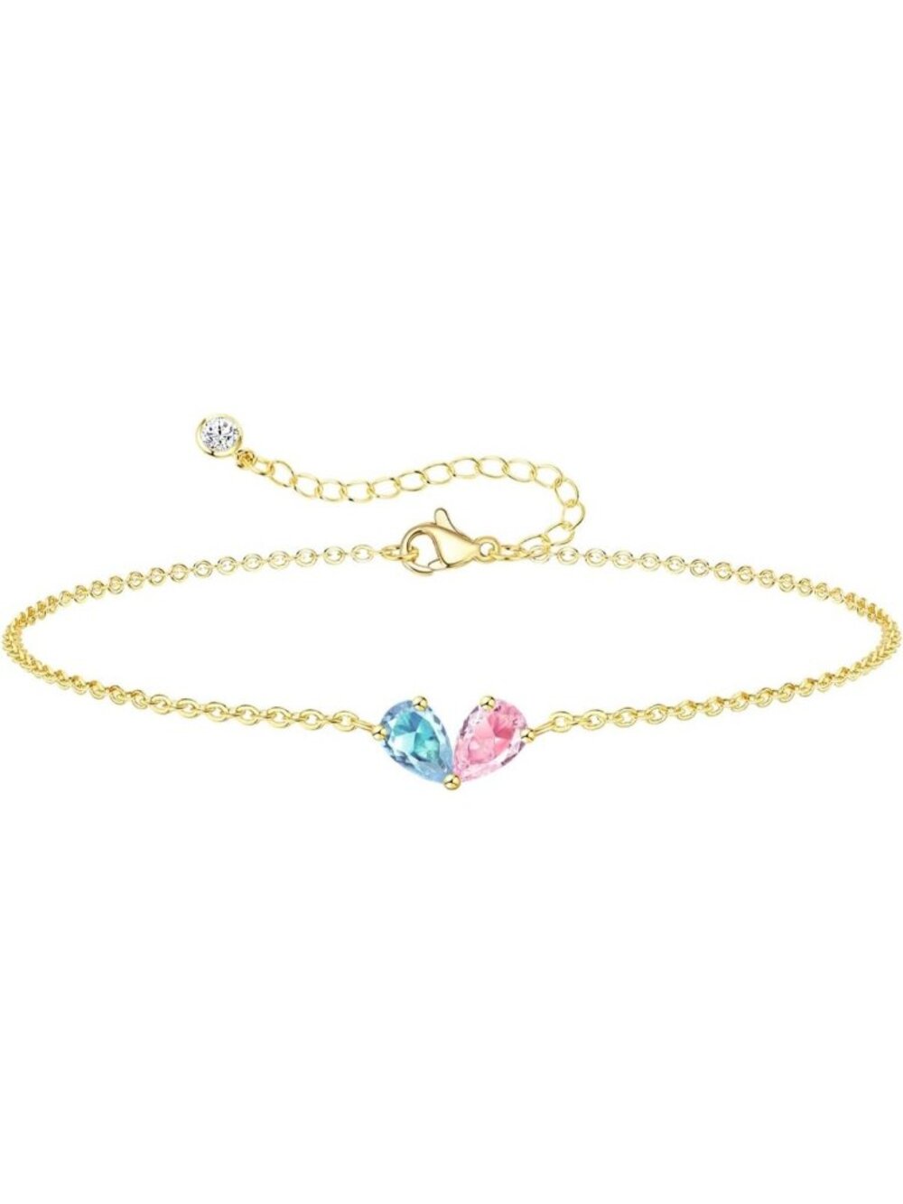 03-10 March&October Gold 2 Birthstone Heart Bracelet 14K Plated CZ